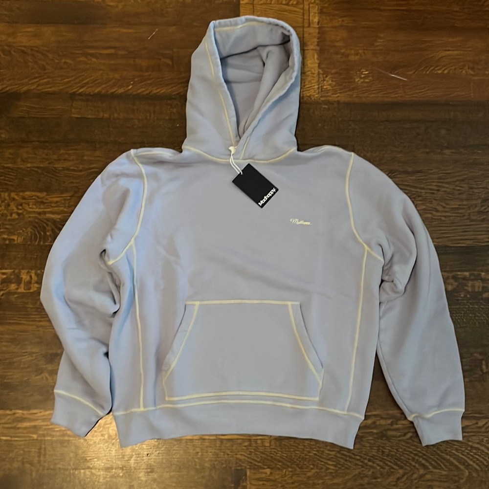 MADHAPPY Contrast Stitch Fleece Hoodie (Color- Periwinkle)